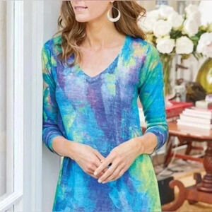 SOFT SURROUNDINGS Plein De Couleur Multicolored Abstract Paint Sweater